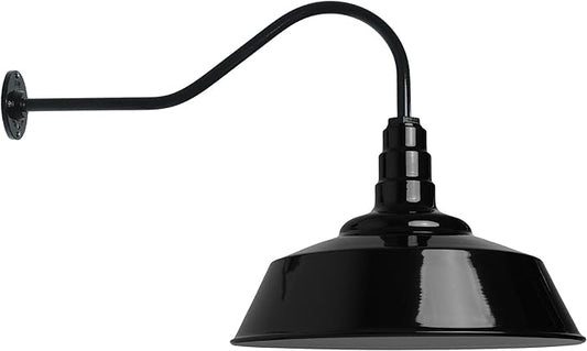 Steel Lighting Co. Redondo Barn Light | Outdoor Wall Mounted | 20 inch Dome | 23 inch Gooseneck | Large Farmhouse Warehouse Light Made in America | Black Exterior/White Interior