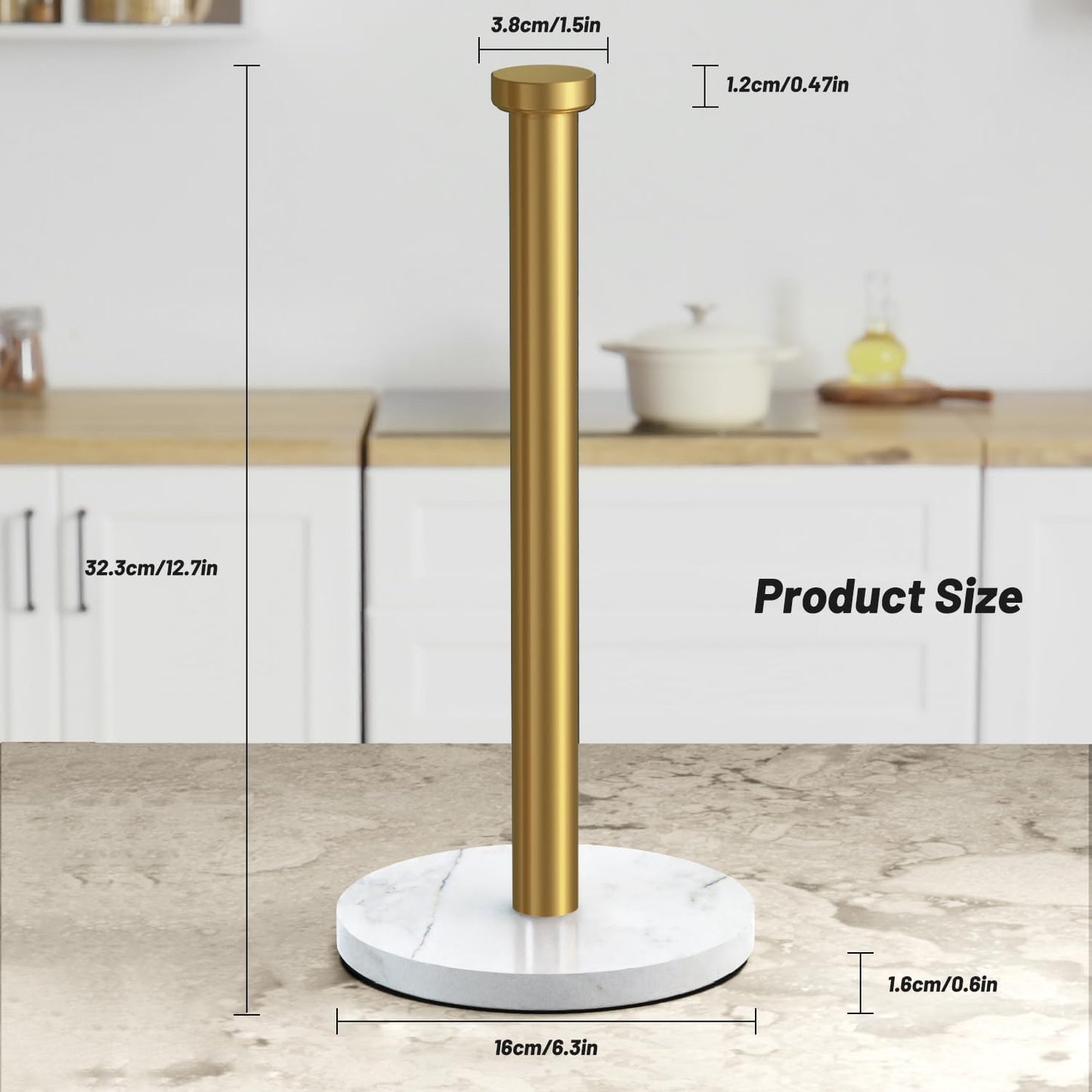 VEHHE Marble Paper Towel Holder for Kitchen Countertop, Standing Paper Towel Stand with Weighted Base & EVA Non-Slip Pad, for Bathroom or Kitchen (Gold)
