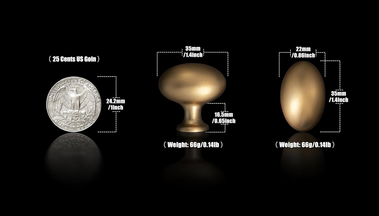Goo-Ki 1.2 Inch(36MM) Oval Champagne Bronze Drawer Knobs, Modern Zinc Alloy for Cabinet Knobs for Dresser,6 Packed