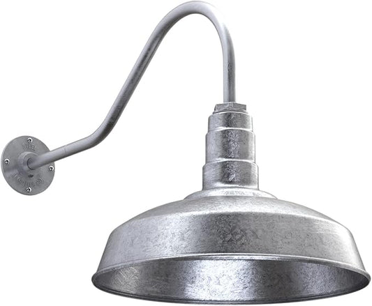 Steel Lighting Co. Gardena Barn Light | Outdoor Wall Mounted | 16" Dome | 23" Gooseneck | Farmhouse Light Made in America | Galvanized Exterior/Galvanized Interior