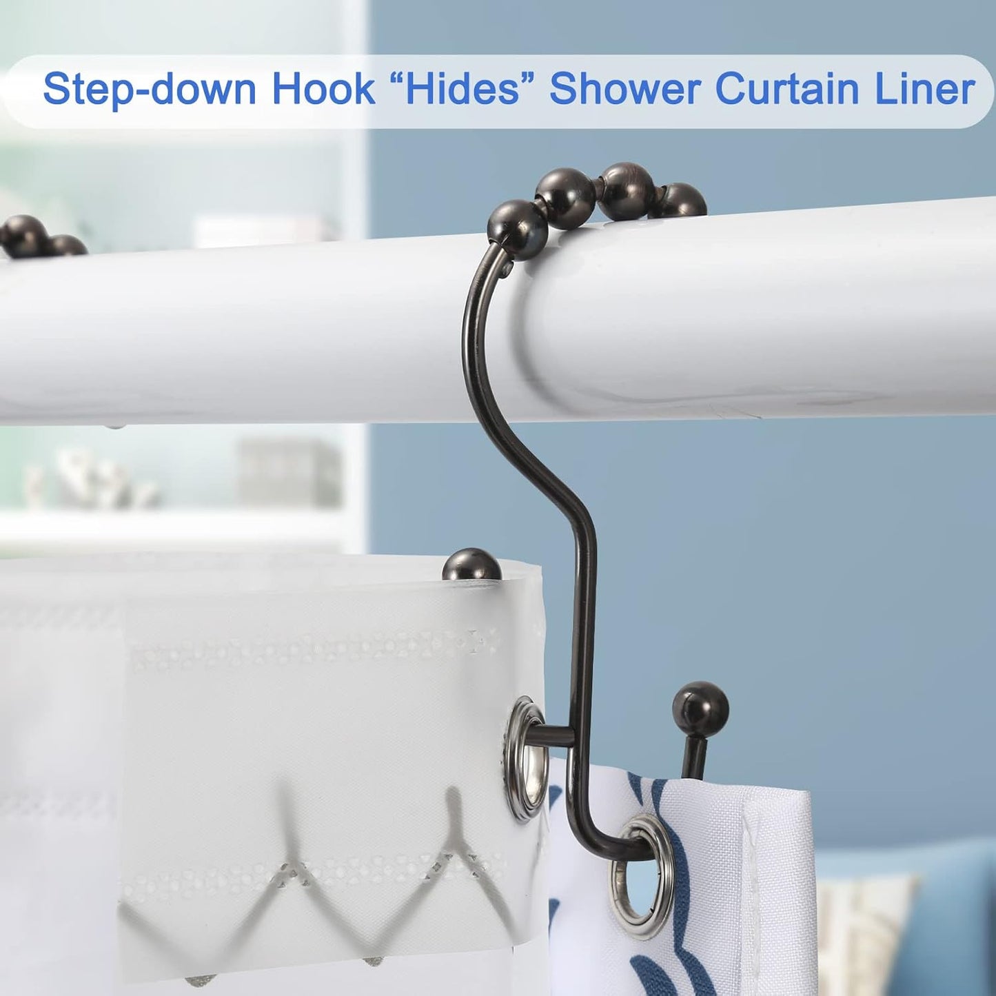 Shower Curtain Rings & Hooks, Rust-Resistant Stainless Steel, Easy Sliding Double Hooks for Curtains & Liners, 12pcs-Bronze