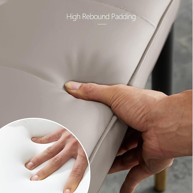 High-Back Faux Leather Dining Chairs Set of 2, Modern Sturdy Upholstered Accent Side Chair Deep Sponge Padded Seat with Metal Legs for Kitchen Dining Room Living Room Bedroom (Light Grey)