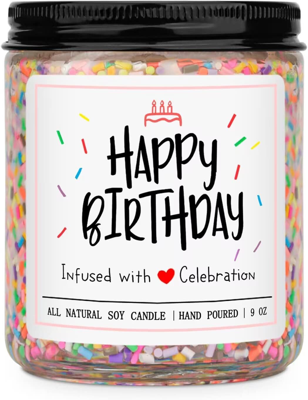 Homsolver Happy Birthday Gifts for Women Men, Vanilla Cream Scent with Sprinkles Candy Birthday Candles, Unique Best Friend Idea Gifts for her, Handmade Candle Decor