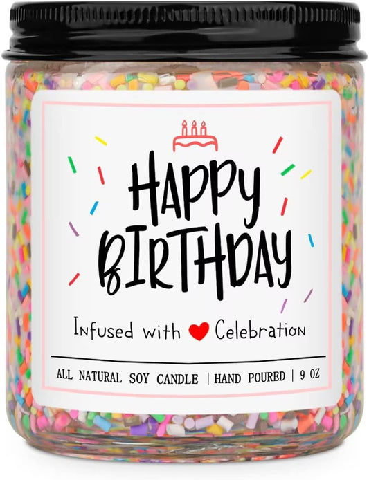 Homsolver Happy Birthday Gifts for Women Men, Vanilla Cream Scent with Sprinkles Candy Birthday Candles, Unique Best Friend Idea Gifts for her, Handmade Candle Decor