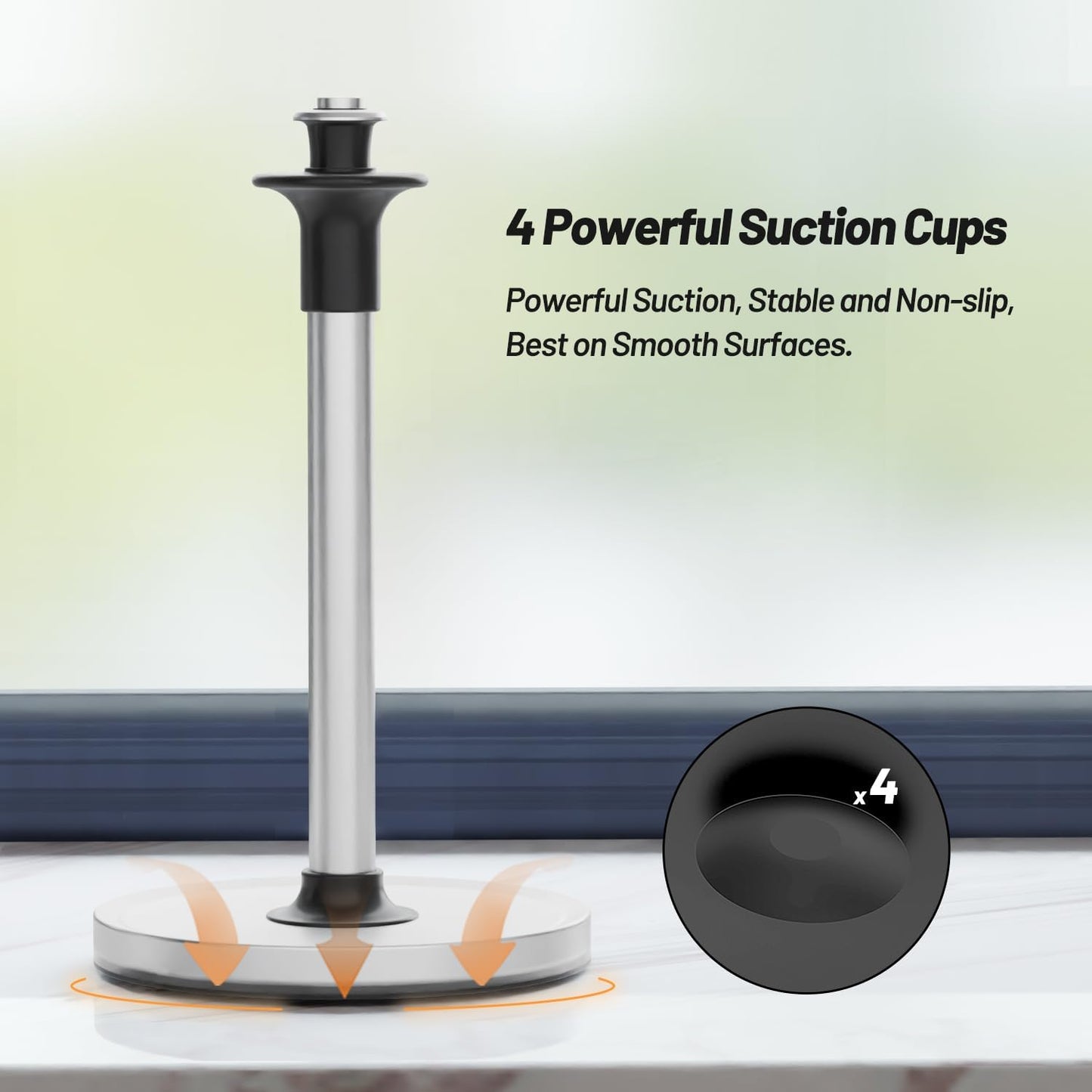 VEHHE Paper Towel Holder Countertop with Unique Damping Spring Structure for One-Handed Tearing, Stainless Steel Paper Towel Holder with Weighted Base and Suction Cups for Kitchen Bathroom, Silver