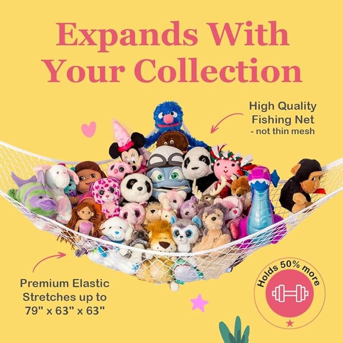 Lilly's Love Stuffed Animal Storage Hammock - Extra Large 2 Pack, Corner Hanging Stuffed Animal Net Organizer - Stuffed Animals Toy Storage - Cute Plushie Stuff Animal Holder (Light Blue)