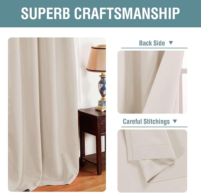 H.VERSAILTEX Blackout Curtain for Living Room Thermal Insulated Window Treatment Curtain Extra Long 96 inch Length Energy Saving Grommet Top Blackout Drape, One Panel, Natural, 52" W x 96" L