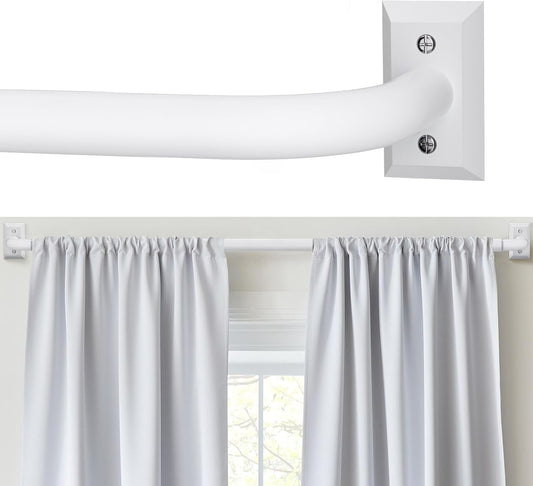 White Room Darkening Curtains, 48-90 Inch Wrap Around Rods, Heavy Duty Blackout, Modern Decorative Window Treatment