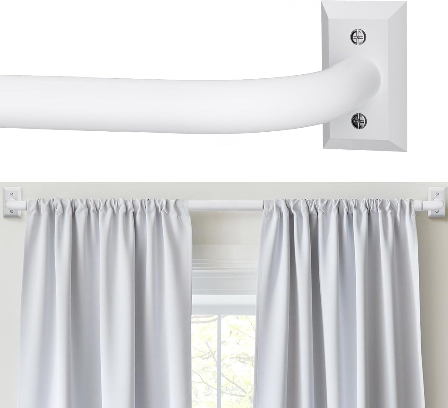 White Blackout Curtain Rod for Windows 28 to 48 Inches, Wrap Around Drapery Rod, Heavy Duty Curtain Rods for Darkening, Modern Decorative Curtain Treatment, White