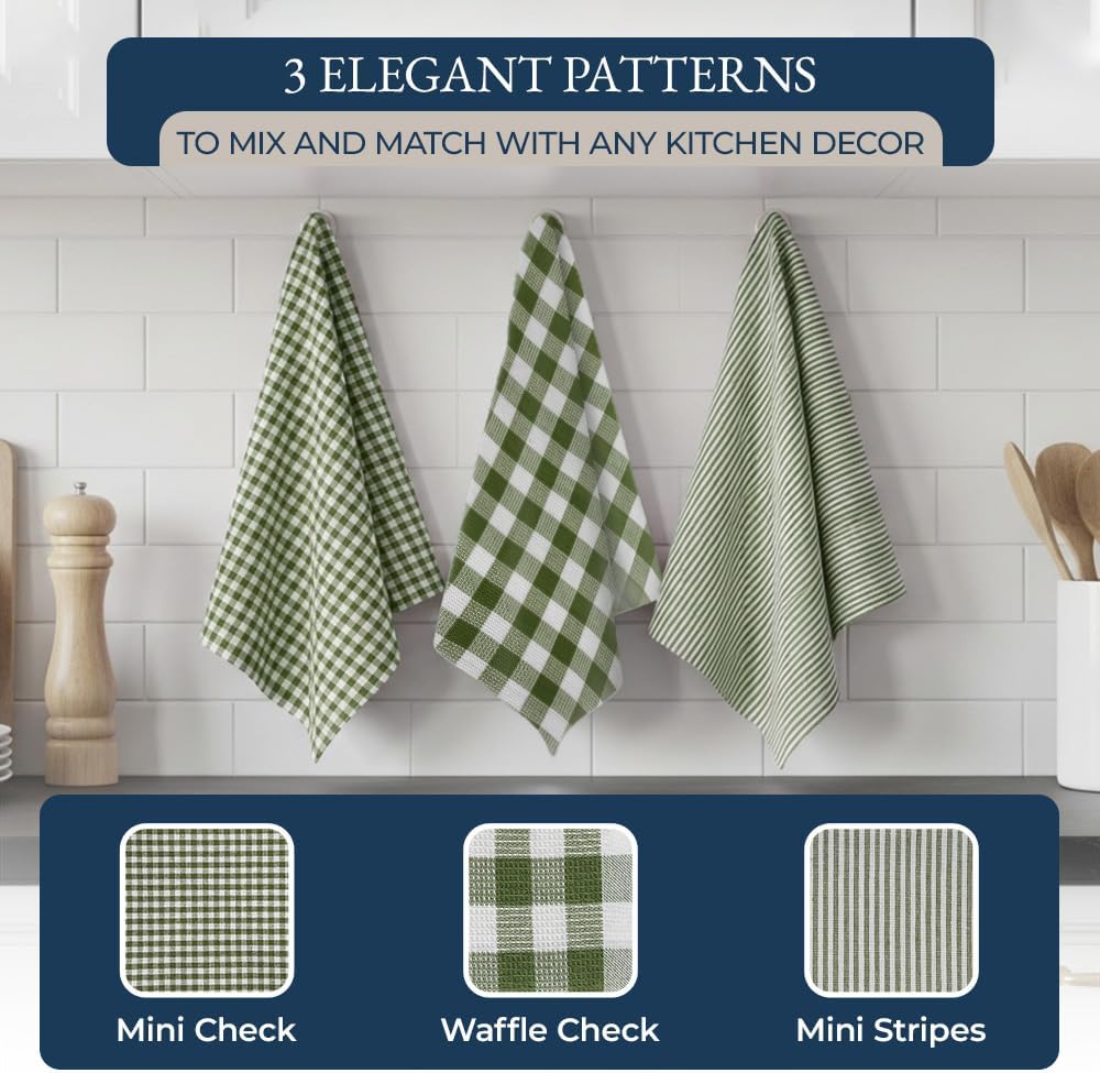 LANE LINEN Dish Towel and Dishcloth Set - 20 Pc Cotton Towels, Heat Resistant Kitchen Mitts and Pot Holders, Olive