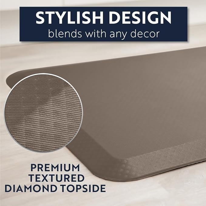 KANGAROO Thick Ergonomic Anti Fatigue Mats for Kitchen Floor, 70x24 Runner, Cushioned Standing Office Desk Mat, Waterproof Scratch Resistant Topside, Supportive All Day Comfort Padded Foam Rugs, Beige