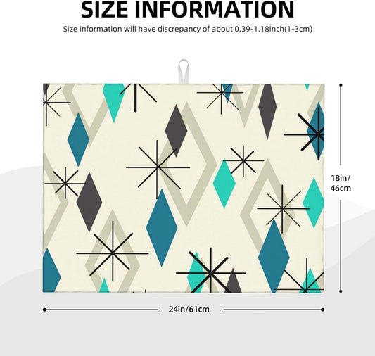 Vintage Mid Century Geometic Dish Drying Mat For Kitchen Counter, Super Absorbent Microfiber Large Dish Drying Pad 18"x24" For Kitchen Dishware Coffee Maker Bar