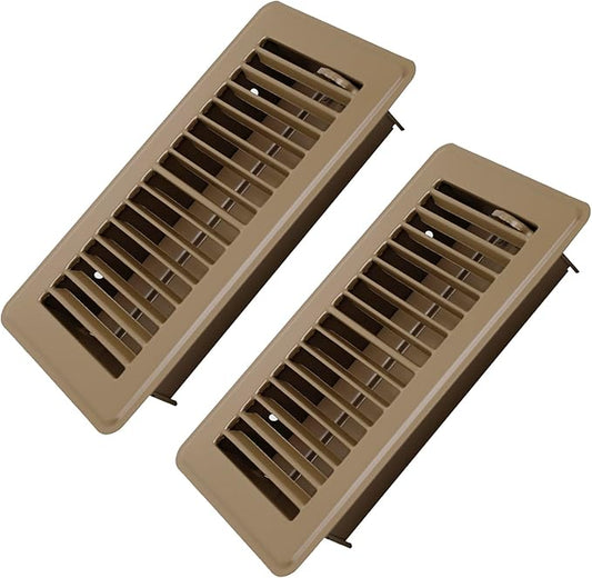 4" x 8" Floor Register 2 Pack - Floor Vent Covers Heavy Duty Metal Heat Vent Covers with Rust Proof Finish for Home Floor Heater - Brown