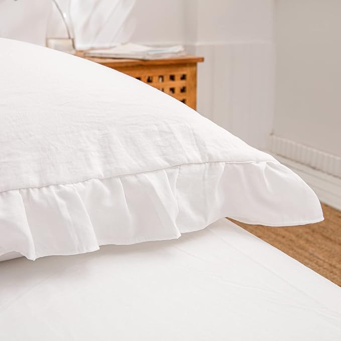 White Pillowcases, King Pillowcases Set of 2, Offwhite Ruffle Pillow Shams, Cute Pillow Covers 2 Pack (King (20''x36''), White)