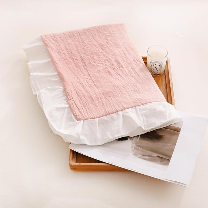 Merryword Pink Pillow Shams Standard Pillowcases 20x26inch Pink and White Reversible Cute Pillow Cover Set of 2 Soft Shabby Chic Ruffled Pillowcases