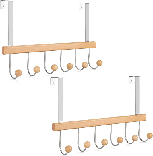TOPIA HANGER Over The Door Hooks for Hanging, Towel Hooks Towel Racks for Bathroom, Coat Hooks Coat Rack Over The Door Organizer Hanging, Wooden Door Hangers for Coat Towel Hat Purse CT72N - 2 Pack