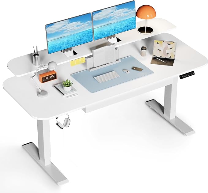 COMHOMA Electric Standing Desk with Drawers, 48 x 24'' Sit Stand up Desk with Monitor Stand, Laptop Stand, Height Adjustable Ergonomic Home Office Computer Desk with Memory Preset Controller