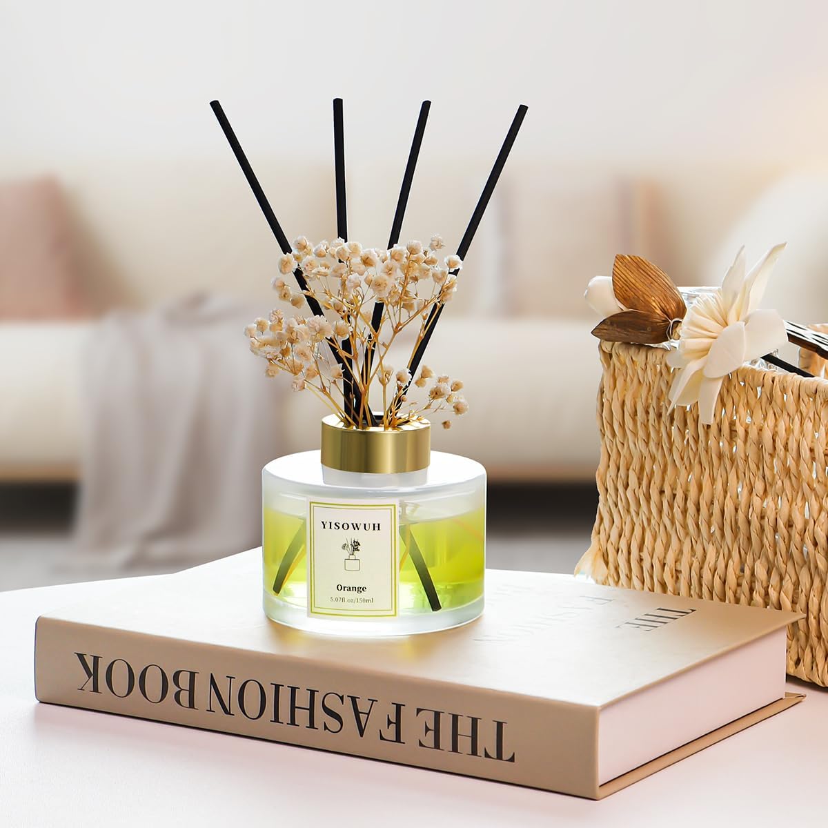 Reed Diffuser Set,5.07 fl oz (150 ml) - Orange Oil Diffusers with 8 Reed Sticks,Home Fragrance Reed Diffuser for Bathroom Shelf Decor