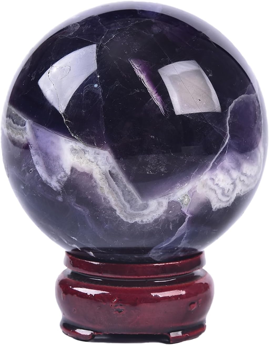JIC Gem Colorful Fluorite Crystal Ball with Wooden Stand Healing Crystal Sphere Ball for Feng Shui Decor Spiritual Gifts 70-80mm