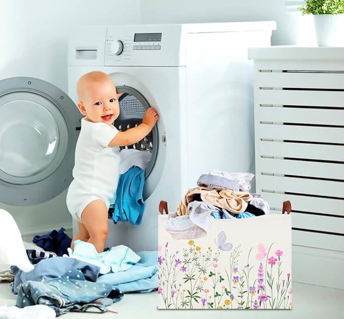 CLOCOR Rectangular Storage Basket Empty,Gift Basket,Waterproof Storage Bin with Handles,Room Decor(Flower)