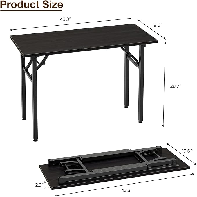 TEMI Small Computer Desk Folding Table - 43.3" Foldable Office Desk, No Assembly, Perfect for Small Spaces in Bedroom, or Apartment, Portable Mini Desk or Study Table Compact Design, Charcoal Wenge