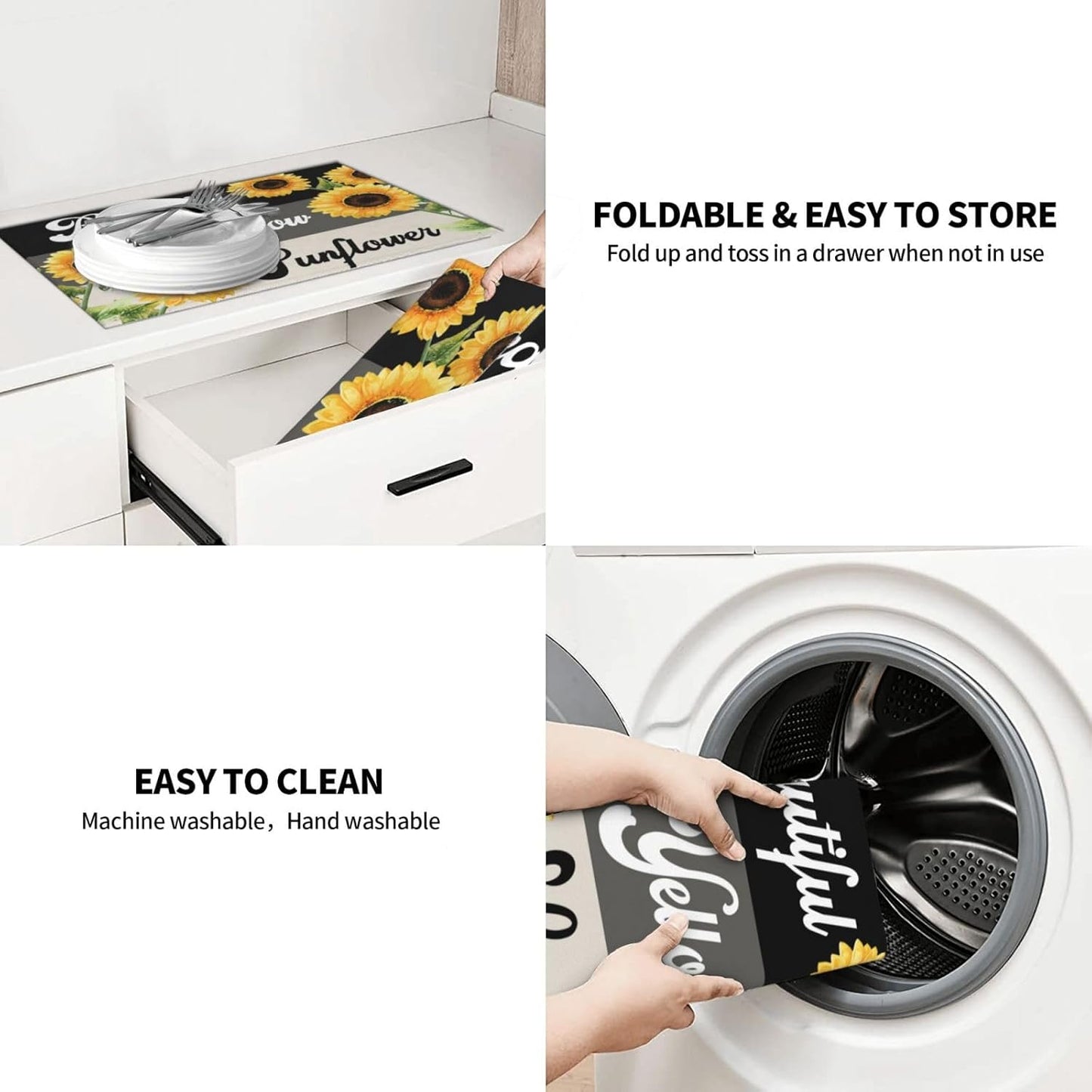 Sunflower Flower Dish Drying Mat 18x24 For Kitchen Counter Absorbent Microfiber Dishes Pad Dish Drainer Rack Mats Fast Dry Kitchen Accessories