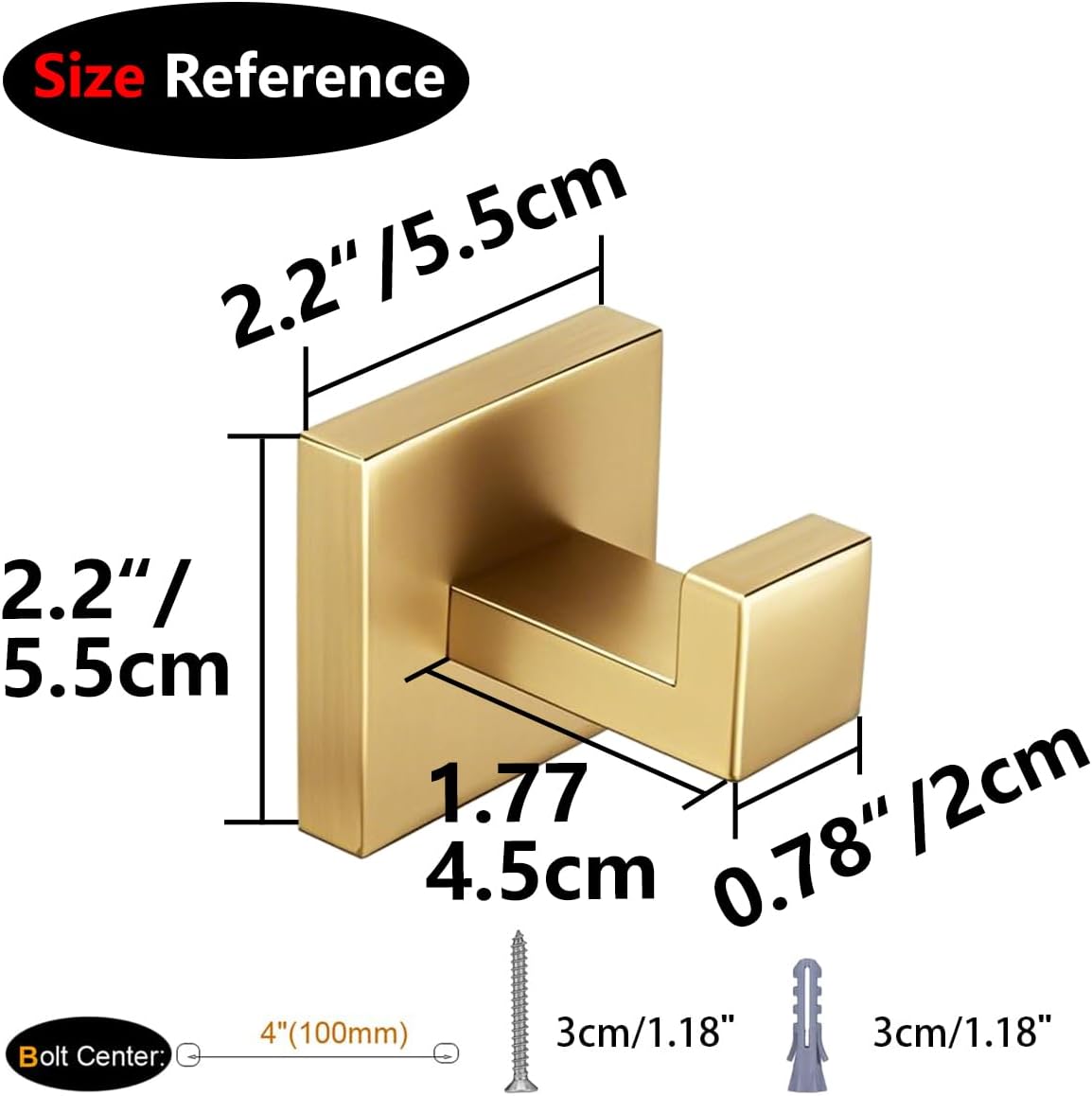 Nolimas 4 Pack Gold Towel Hook Stainless Steel Bathroom Rustproof Clothes Towel Coat Hook Wall Mounted Square Toilet Kitchen Heavy Duty Door Hanger