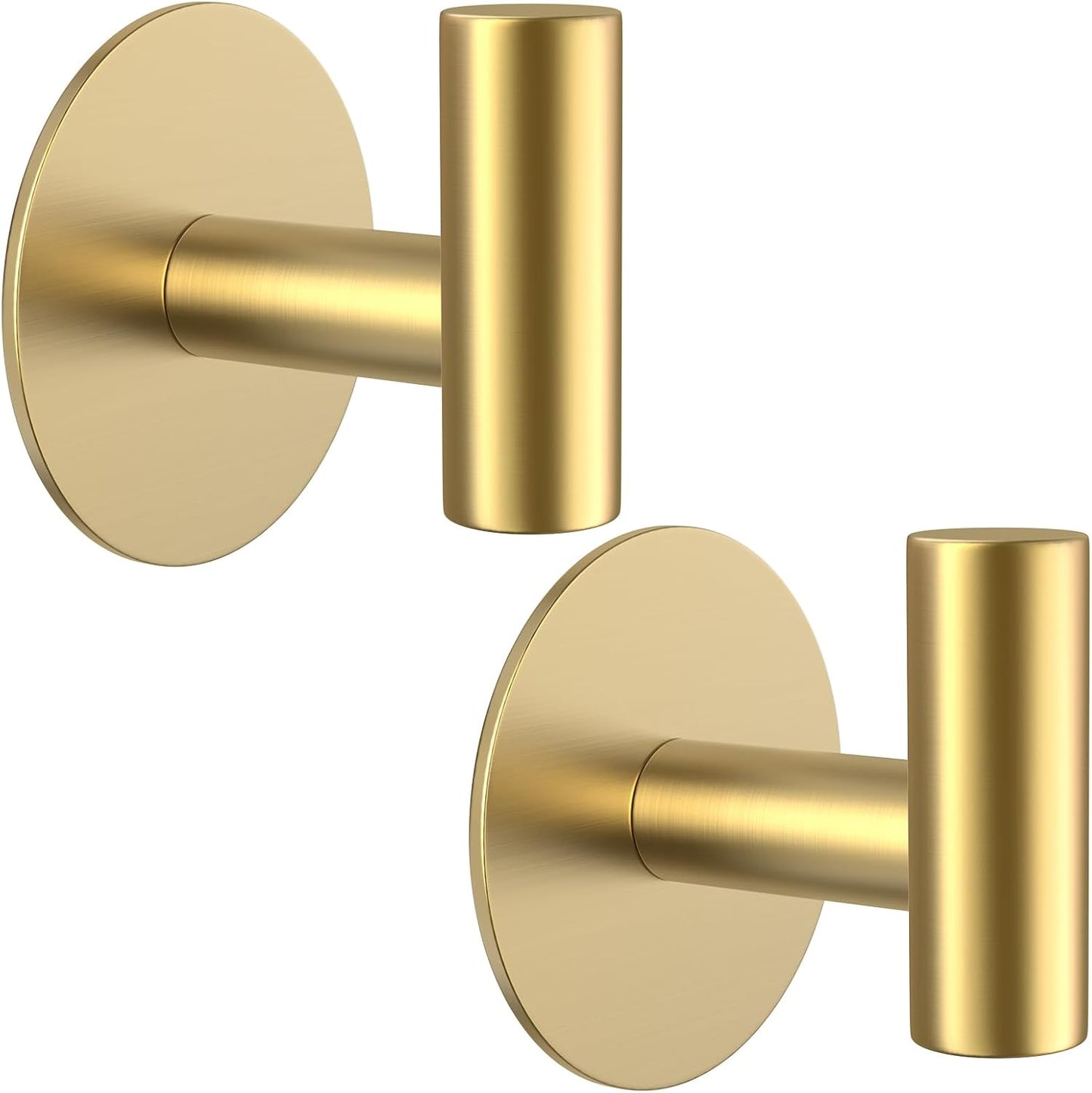 Gold Stainless Steel Wall Hooks, Heavy Duty Self-Adhesive Hooks for Coats, Towels, Robes, Hats, Aprons – No Drill Bathroom, Kitchen, Hotel (2 Pack)