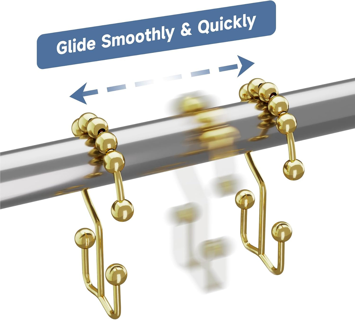 Titanker Gold Shower Curtain Hooks Rings, Rust-Resistant Metal Double Glide Shower Hooks Rings for Bathroom Shower Curtains Rods, Set of 12 Hooks - Gold