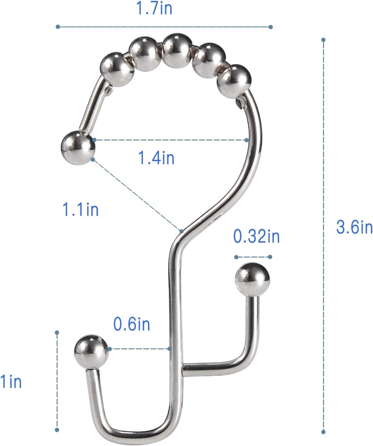 Shower Curtain Hooks, 12 Pcs Double Shower Curtain Hooks Rings, Black Shower Curtain Hooks Rust Proof, Stainless Steel Bathroom Shower Hooks for Shower Curtain, Towels, Clothing, Nickel