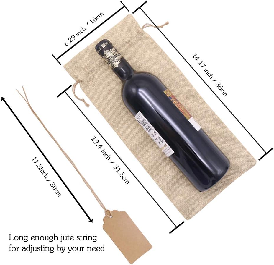 HRX Package 10pcs Burlap Wine Bags with Tags for Blind Wine Tasting, Numbered Hessian Cloth Glass Bottle Gift Bags for Christmas Wedding Party Decoration