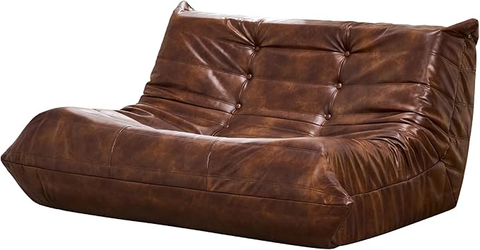 Hobestluk Bean Bag Chair Giant Bean Bag Sofa 2 Seater Bean Bag Chairs for Adults, Loveseat Floor Chair, Leather Bean Bag Chairs for Living Room Bedroom Dorm (Brown, Loveseat)