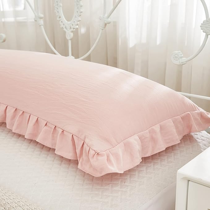 Pink Body Pillow Cover 20x54inches Long Pillowcase Ruffled Pillowcases Shabby Chic Ruffled Fringe Decor Body Ruffled Pillow Sham Cute Pillowcase (1 Body, Pink)