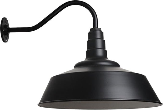 Steel Lighting Co. Redondo Barn Light | Outdoor Wall Mounted | 20 inch Dome | 16 inch Gooseneck | Large Farmhouse Warehouse Light Made in America | Matte Black Exterior/White Interior