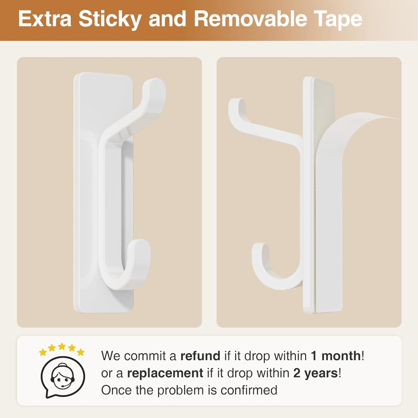 Self Adhesive Wall Hooks for Hanging: Extra Strong 13 LB, Hook for Coat, Towel in Bathrooms, Shower, Kitchen, Wall, Door Hook, White 4 Pack