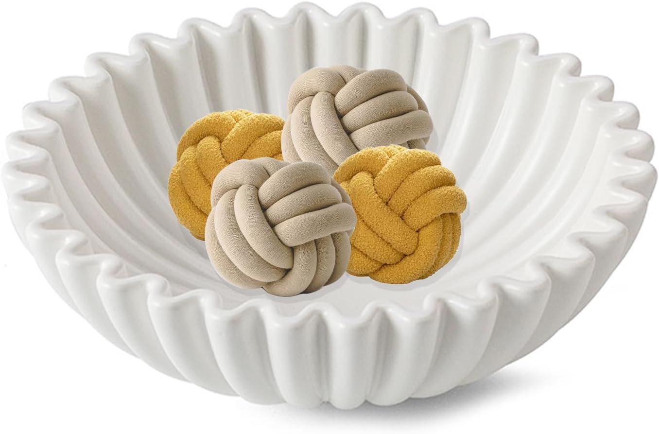 Large Ceramic Decorative Bowl -White Decorative Bowls for Home Decor-Perfect for Entry Way Table, Fruit Bowl, Key Bowl