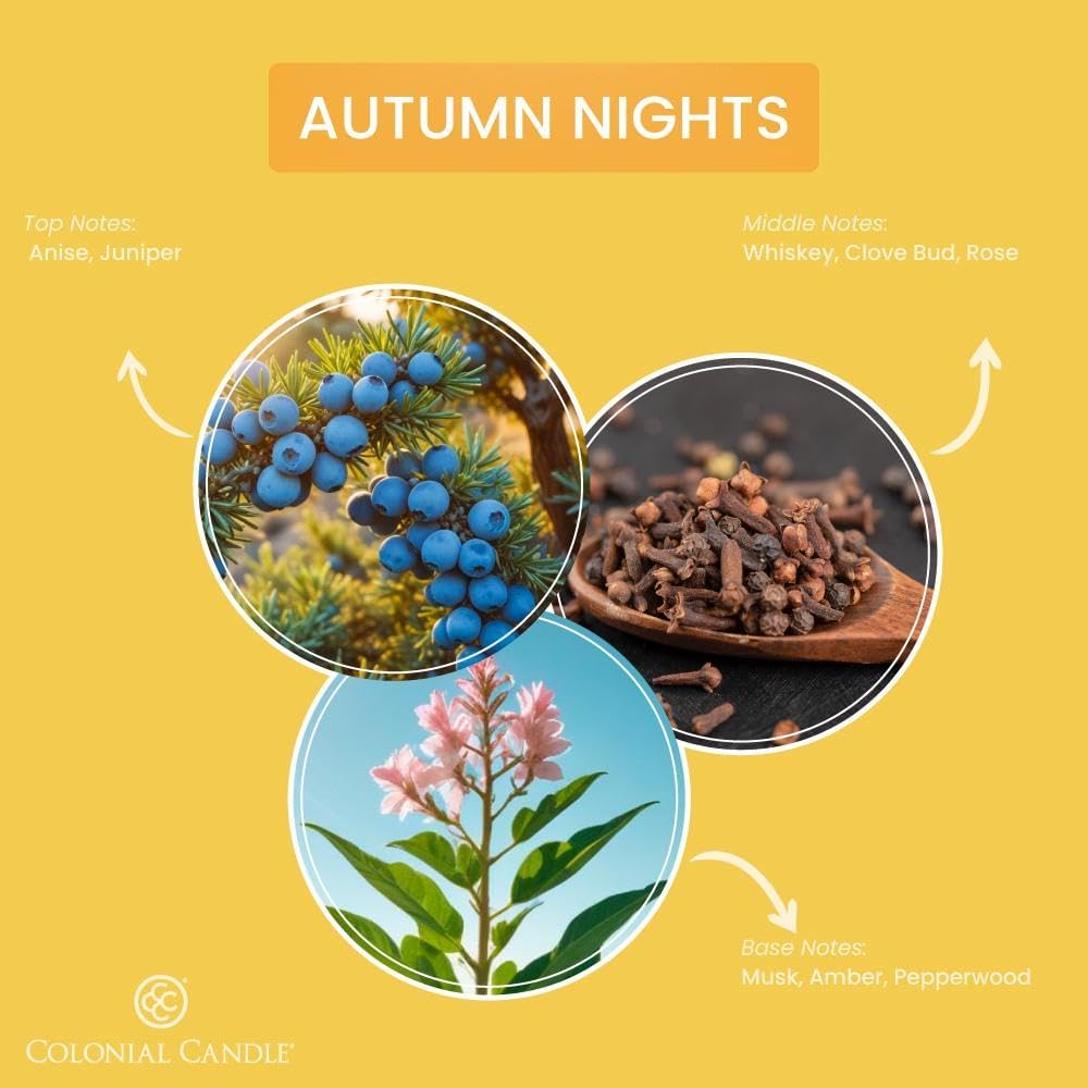 Colonial Candle Autumn Nights Scented Jar Candle, Pop of Color Collection, 3 Wick, Yellow, 14.5 oz - Up to 60 Hours Burn