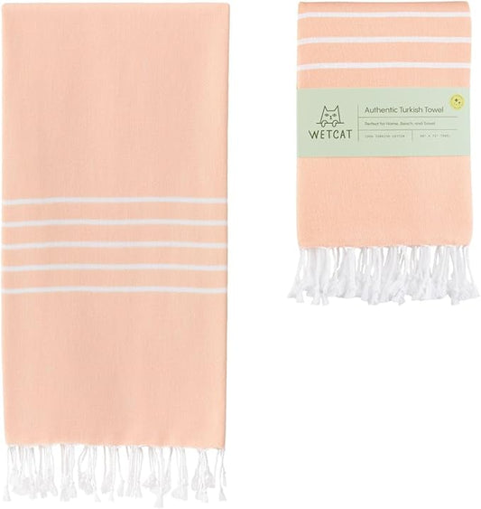 WETCAT Turkish Beach Towel Oversized (38"x71") 100% Turkish Cotton, Made in Turkey - Sand Free, Extra Large, Ultra Soft, Quick Drying, Compact & Lightweight for Travel - Light Coral
