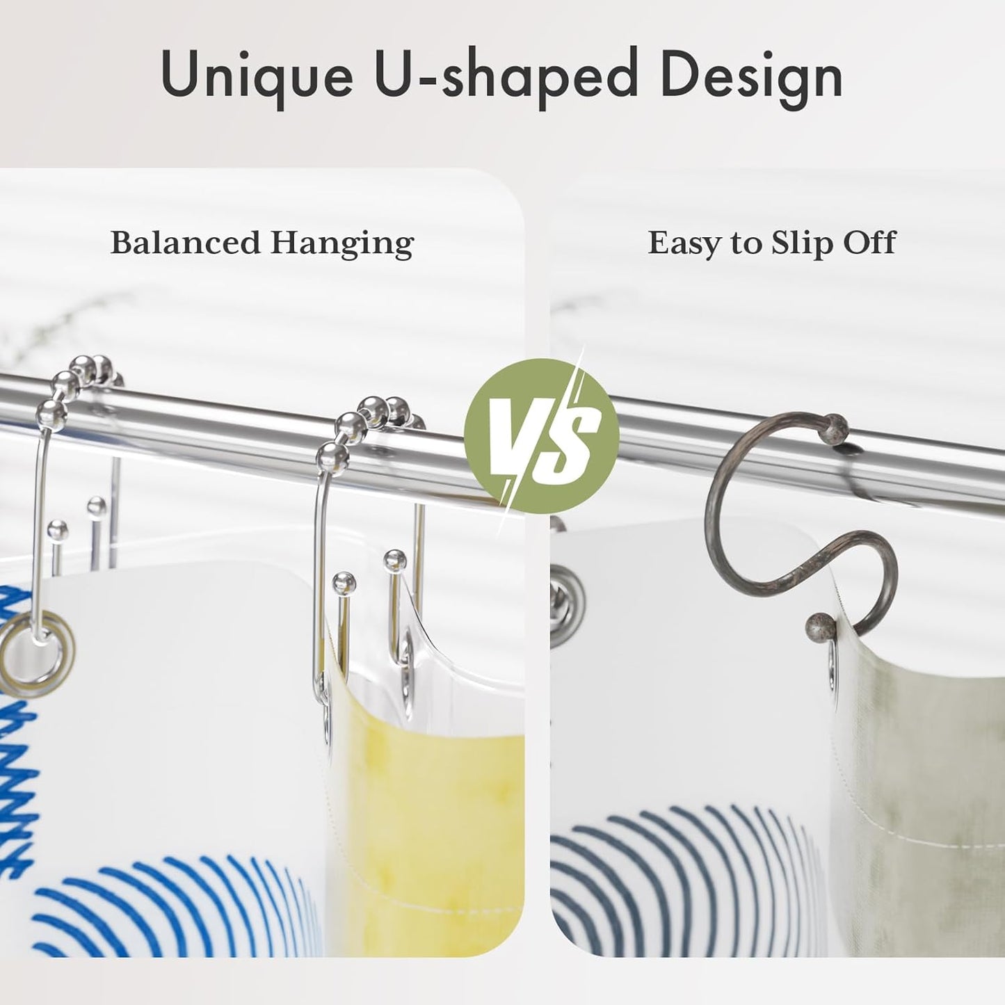 AmazerBath Shower Curtain Hooks Chrome Metal Shower Curtain Rings Rust Proof, Double Sided Shower Curtain Hooks for Shower Curtain Liner Smooth Shower Hooks Rings for Bathroom, Shower Rod Hook 12Pcs