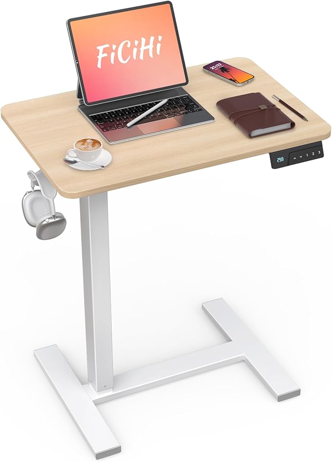 Mobile Standing Desk with Wheels - Electric Height Adjustable Small Movable Laptop Desk, Portable Rolling Computer Workstation Sit Stand Table for Home Office, Sofa & Bedside Use(23.6",Natural)