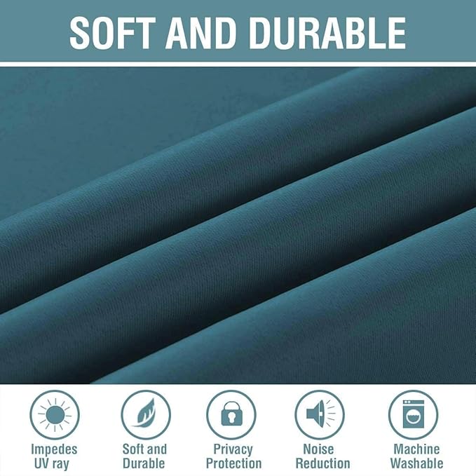 H.VERSAILTEX Blackout Curtain for Living Room Thermal Insulated Window Treatment Curtain Extra Long 96 inch Length Energy Saving Solid Grommet Top Blackout Drape, One Panel, Dark Teal, 52" W x 96" L
