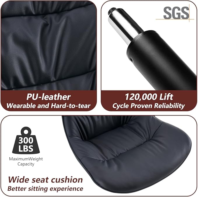 Kidol & Shellder Bar Stools Set of 2 Adjustable Swivel Black, PU Leather Upholstered with Back, Modern Counter Height Stools for Kitchen Island, Home Bar