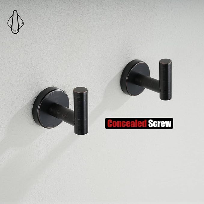 JQK Bathroom Towel Hook Oil Rubbed Bronze, 304 Stainless Steel 0.8mm Coat Robe Clothes Hook for Bathroom Kitchen Garage Wall Mounted (Pack of 2), TH100-ORB-P2