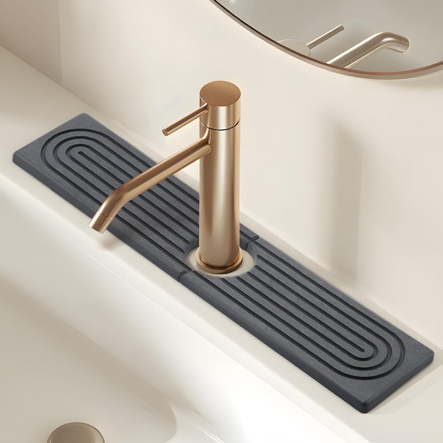 Kitchen Sink Faucet Mat, Super Absorbent Diatomaceous Earth Kitchen Sink Mat Prevents Water Pooling in Sinks, Sink Splash Guard for Kitchen Bathroom Keeps Countertops Dry (Dark Grey)