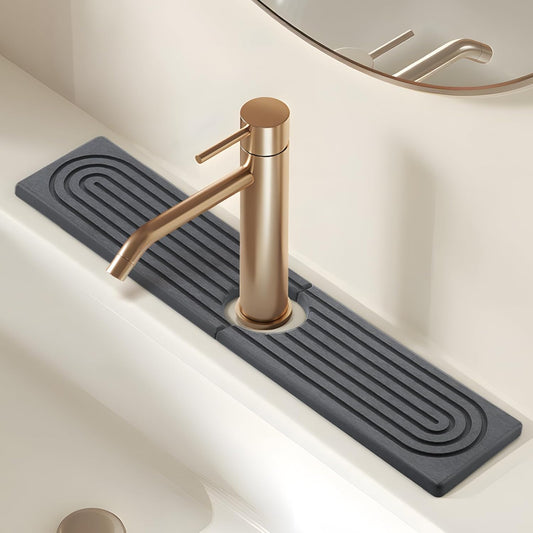 Kitchen Sink Faucet Mat, Super Absorbent Diatomaceous Earth Kitchen Sink Mat Prevents Water Pooling in Sinks, Sink Splash Guard for Kitchen Bathroom Keeps Countertops Dry (Dark Grey)