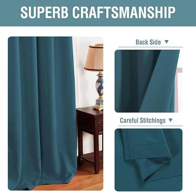 H.VERSAILTEX Blackout Curtain for Living Room Thermal Insulated Window Treatment Curtain Extra Long 96 inch Length Energy Saving Solid Grommet Top Blackout Drape, One Panel, Dark Teal, 52" W x 96" L