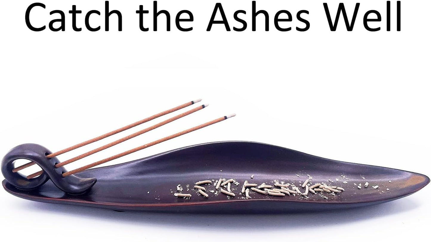 9" Length Incense Stick Holder with 3 Holes, White Porcelain Incense Tray Ash Cather for Spa, Meditation Room, Yoga, Home, Office (Brown)