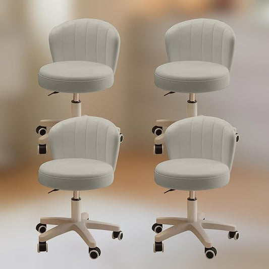 Small Desk Chair Round Rolling Chair with Back PU Leather Height Adjustable Swivel Vanity Work Computer Stool Chair for Home Office Bedroom, Set of 4