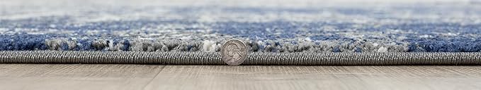 Keen Home Design Area Rugs - 5ft Round Non-Shedding, Abstract Rugs for Kitchen, Living Room, Bedroom, Dining Room, Entryway - Size: 5'3" Square, Navy/Grey/White