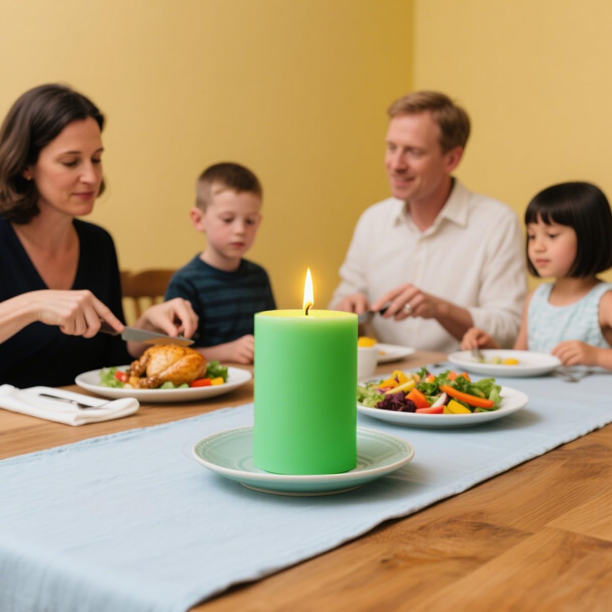 Set of 3 Different Size Light Green Pillar Candles, Unscented Dripless 2.75x3, 2.75x4, 2.75x6 Inch Long Lasting Cylinder Wax Candles for Home Power Outage Dinner Table Decoration